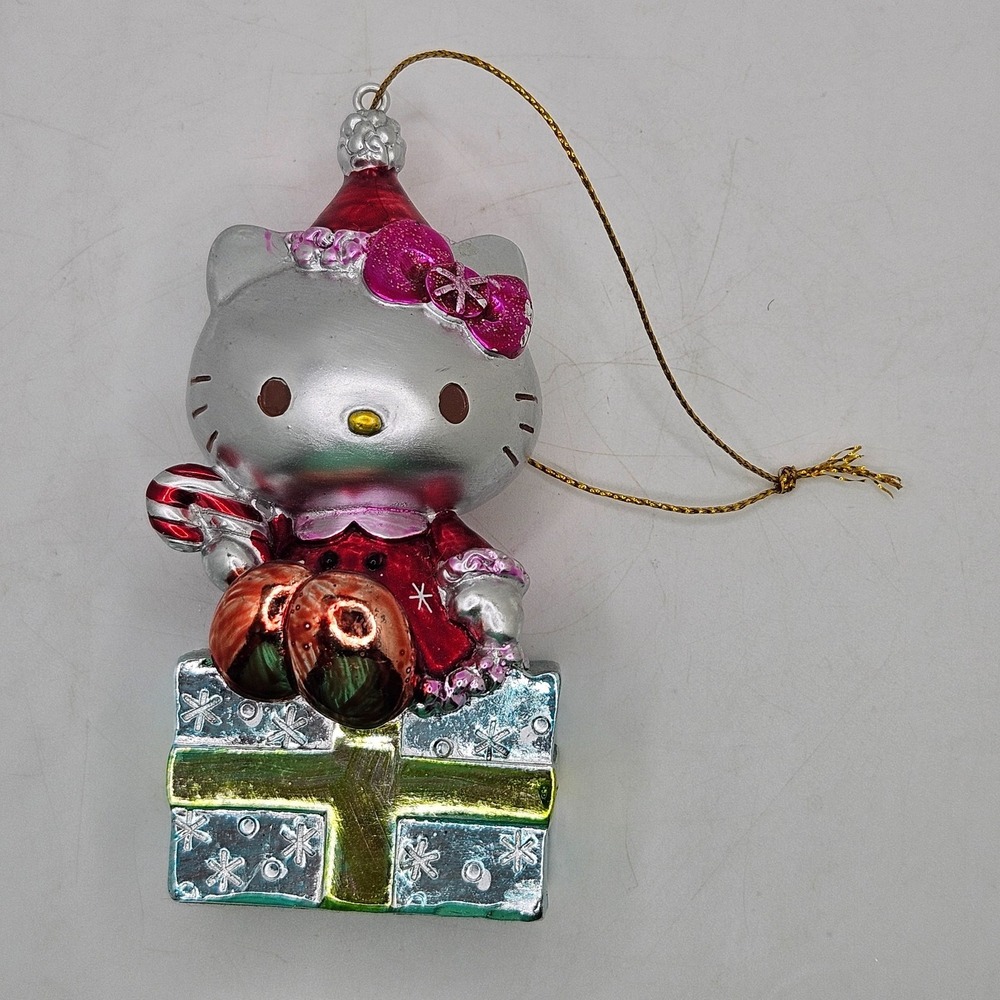 Hello Kitty Sanrio 2013 Christmas Ornament Silver Pink Candy Cane Gift 4"